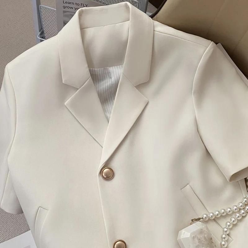 Summer Shorts Sleeve Women's Jacket Korean Notched Neck Office Work Blazer for Women Casual Simple Suit Jackets