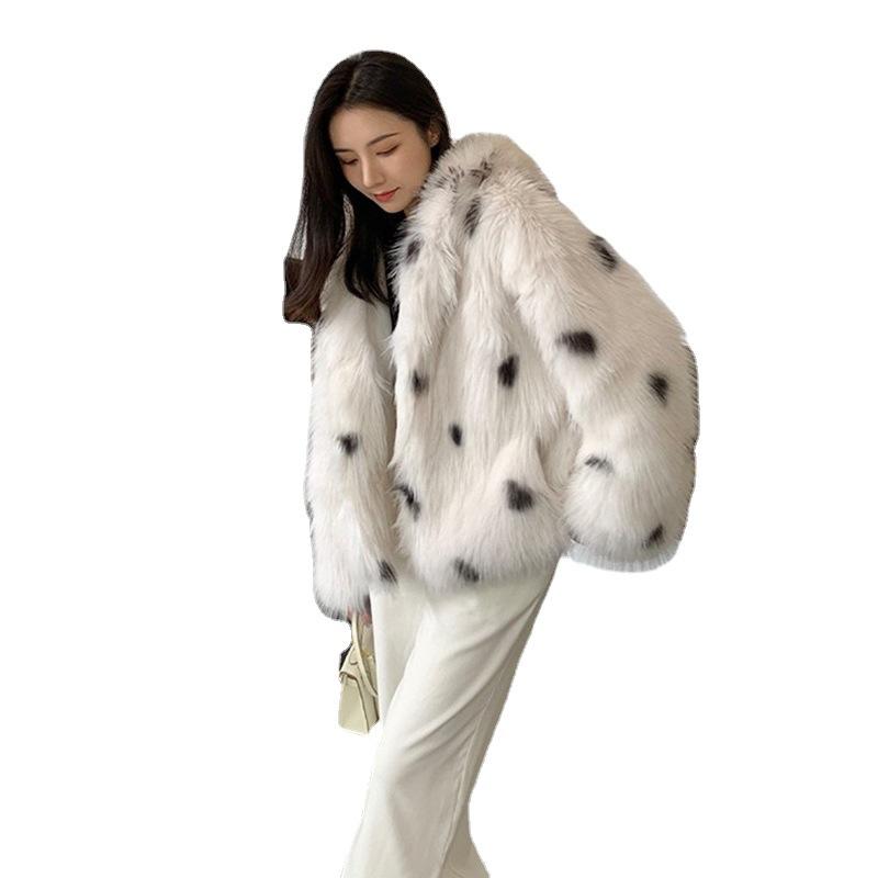 Women's New Faux Fox Fur Grass Coat Women's Winter Loose Fur Hooded Jacket Warm Lamb Fur Coat