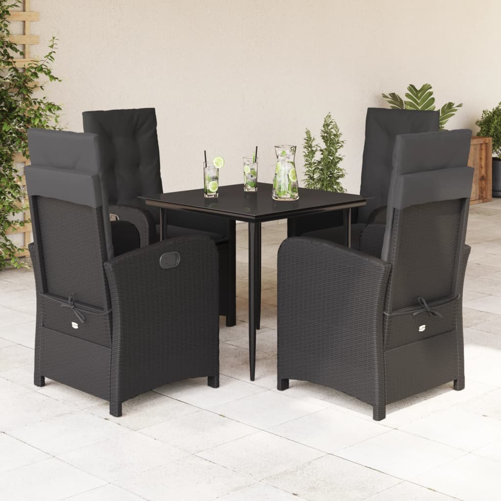 Vidaxl 5-Cz. Gartenmöbel-Set mit Kissen, Schwarz, Polyrattan