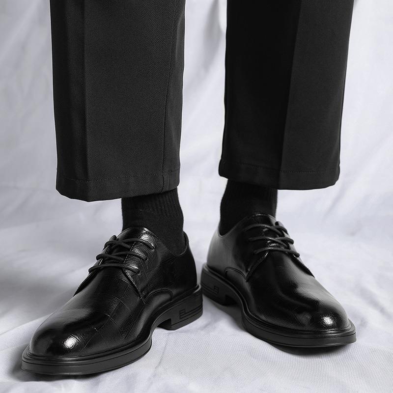 3283 Leather Shoes Men's Wedding Groom Shoes Spring New Models First-layer Cowhide Lace-up Low-heeled Shopping Mall Dress Shoes