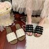 French Fairy Style Pearl Cool Slippers Female Outer Wear Spring and Summer New Flat Lazy One Pedal Beach Sandals