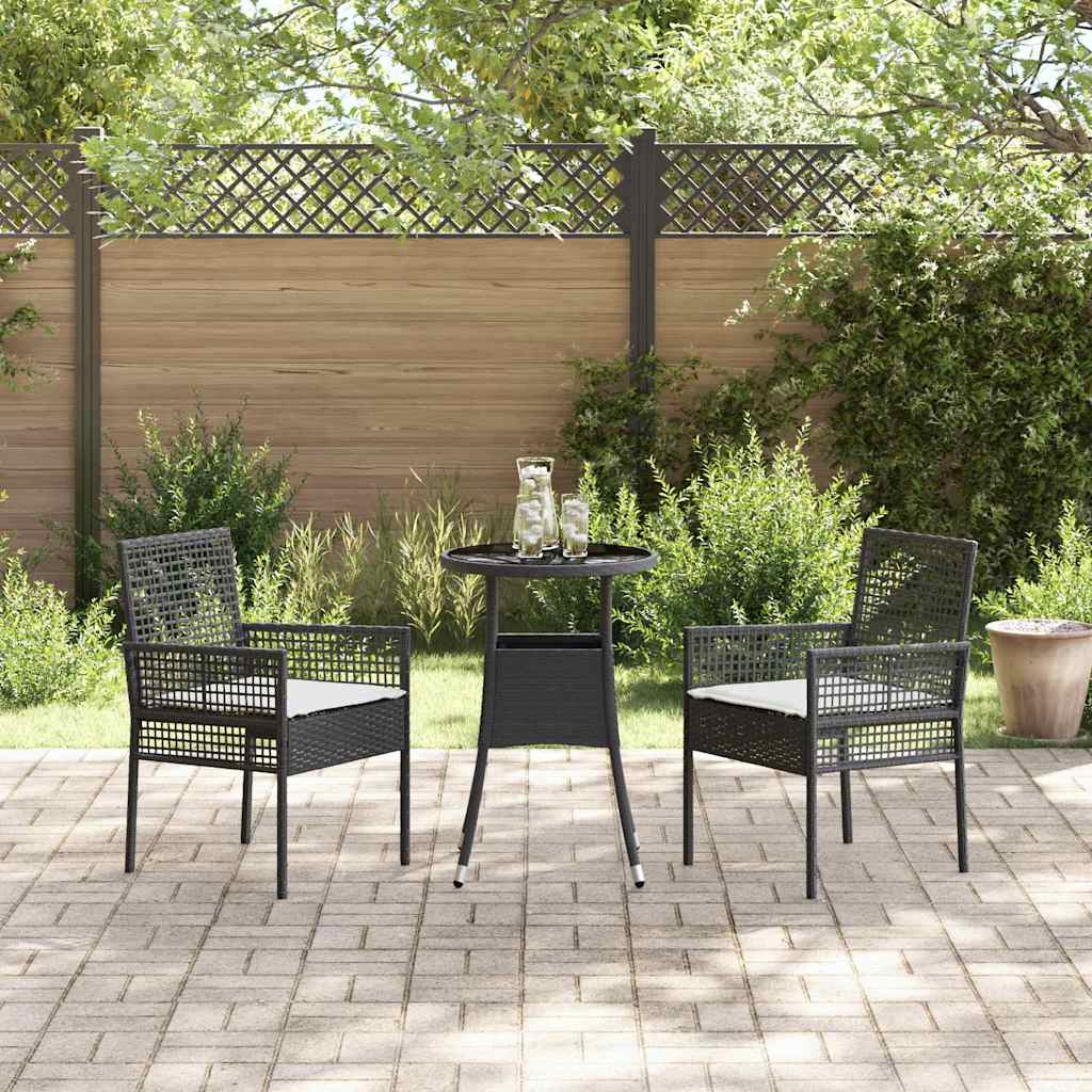 Garden Dining Set 3 pcs Black Poly Rattan