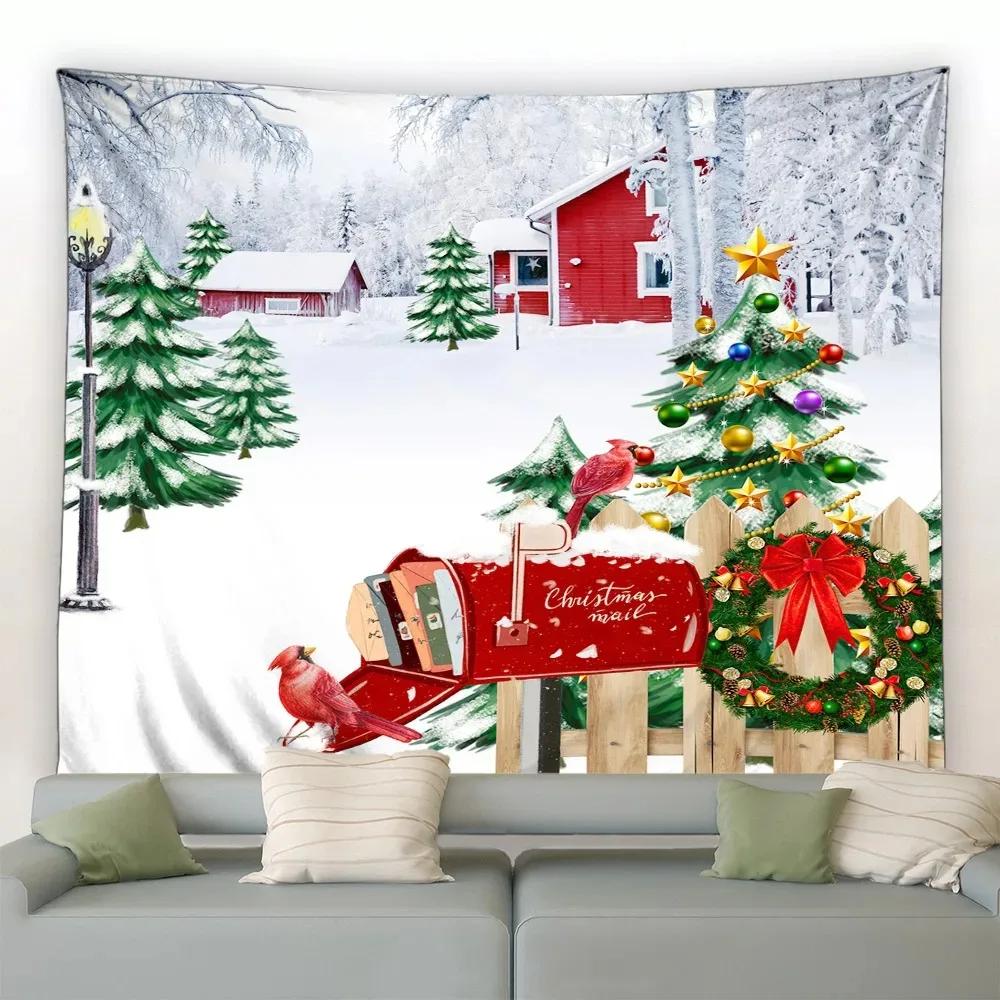 Christmas Cartoon Snowman Snowing Tapestry Living Room Sofa Home Decoration Christmas Gift