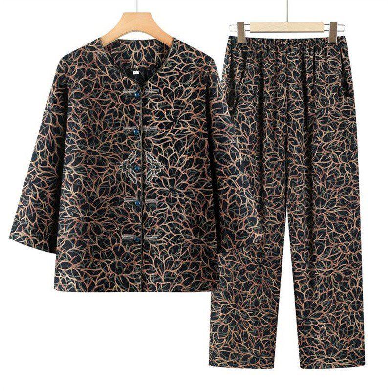 Plus Size Loose Two-Piece Set: Comfy Spring & Autumn Home Wear Pants and Top for Middle-Aged Women