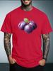 Unisex Summer White Short Sleeve Tee Fresh Purple Plum Fruit Leaf Graphic Print Crew Neck Loose Daily Casual Male Fashion Tops