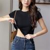Small High Neck Pure Cotton Design New Spring and Summer Crop Exposed Short Style Slim Fit Bottom Top JS