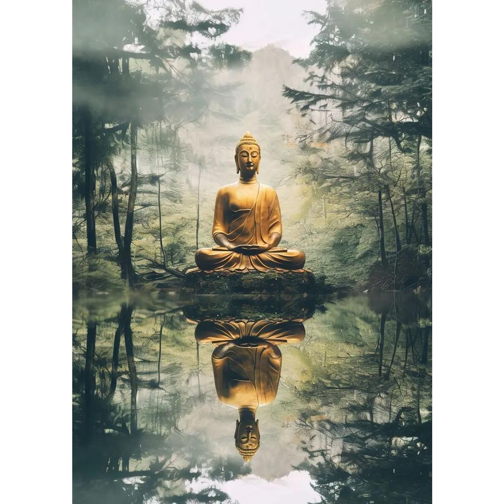Zen Religion Meditation Buddhism Poster and Print Canvas Painting Wall Art Buddha In Nature Abstract Picture for Room Home Decor
