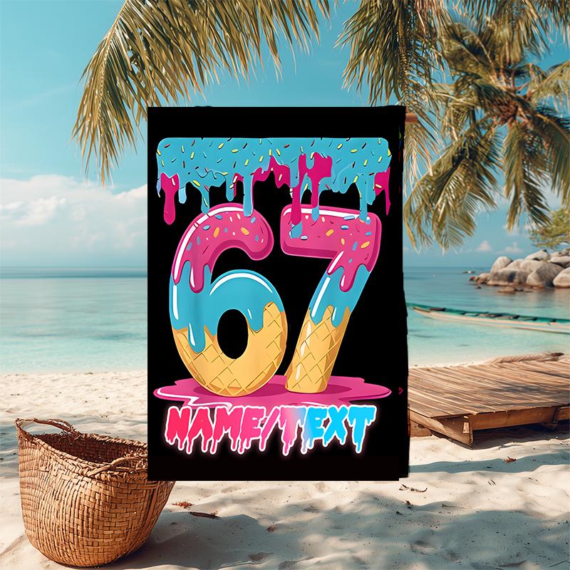 1PC Custom Name Dessert Drip Celebration Beach Towel Highly Absorbent And Sand-Resistant Towel for Swimming, Pool, Yoga, And Travel Lightweight