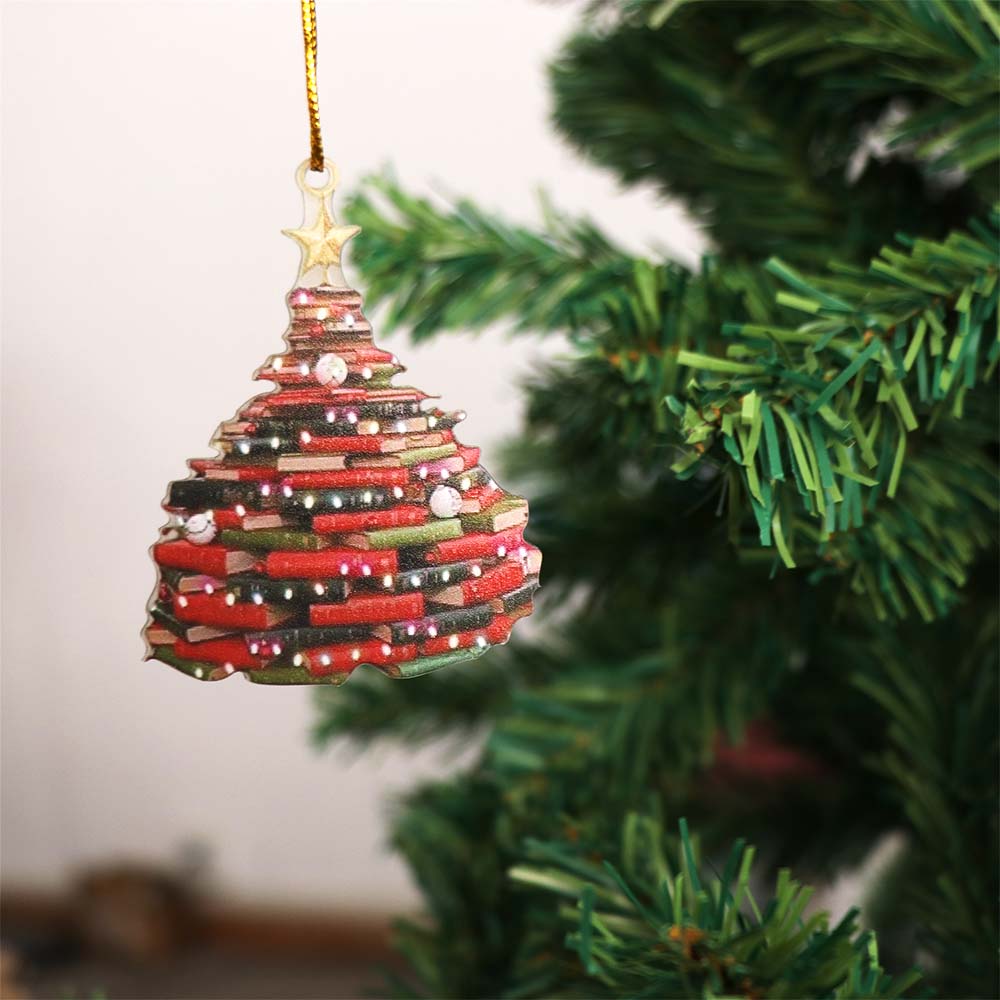 Books Stacked Bookshelf Christmas Hanging Acrylic Christmas Pendant  Window Hanging