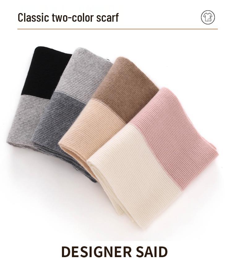 Unisex 100% Cashmere Color Block Ribbed Knit Scarf for Autumn/Winter