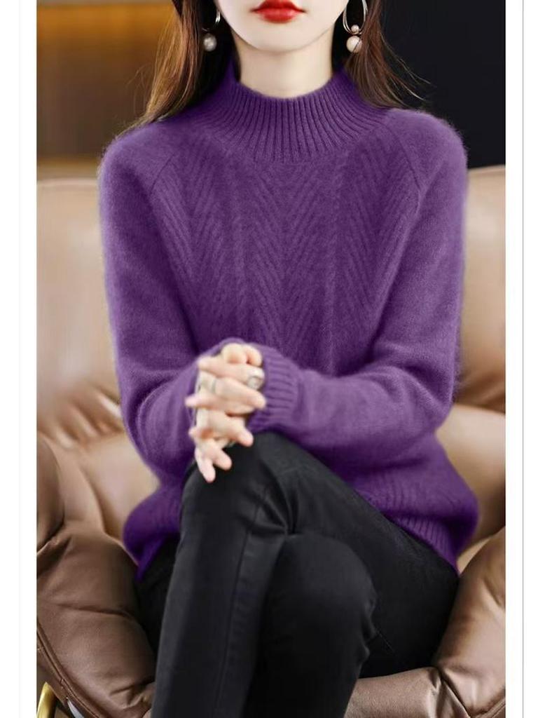 Women's Cashmere Sweater - Autumn/Winter High Neck Thick Knit Top, Loose Fit, Solid Color