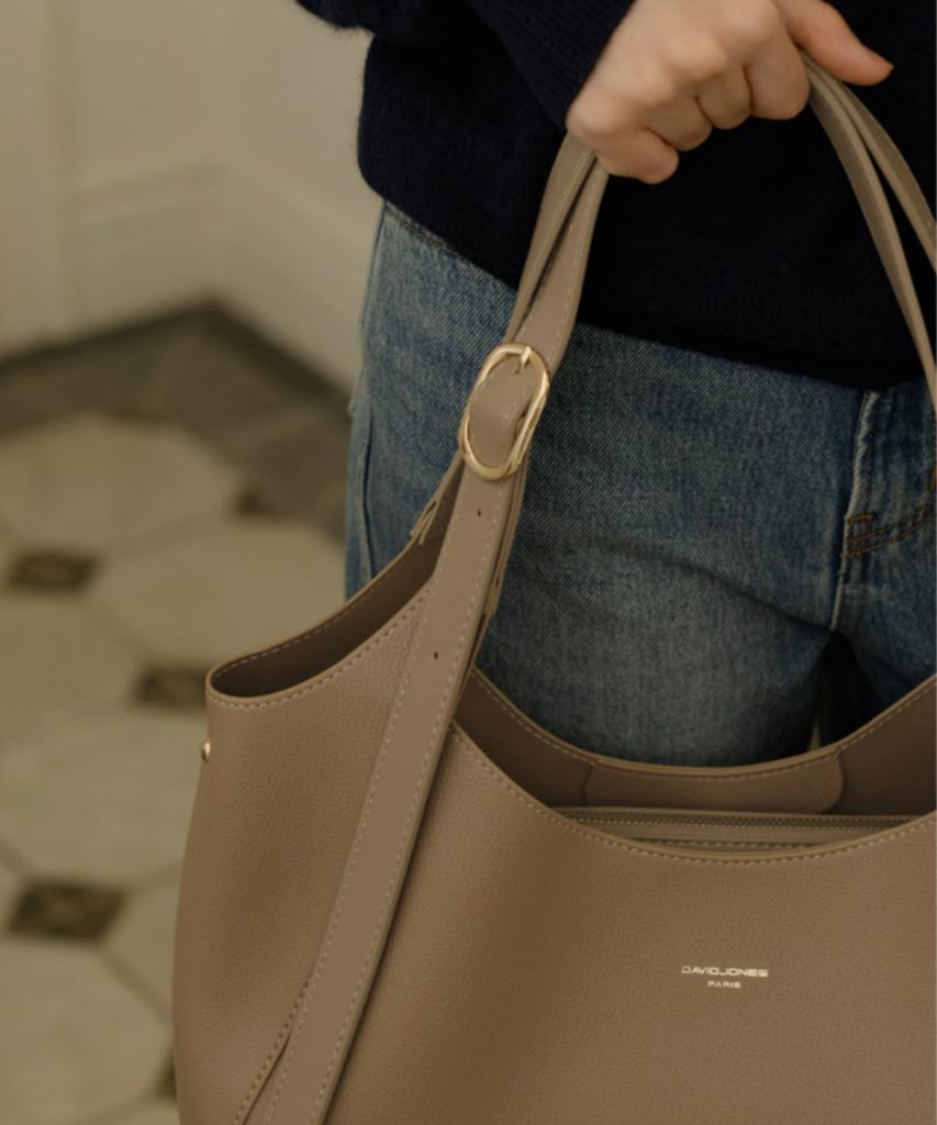David Jones Bastille Hobo Shoulder Big Leather Bag_Warm Taupe (Cm8456)
