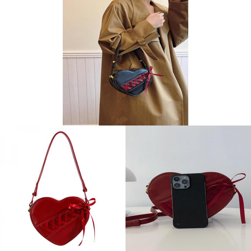 Heart Shape Pu Bag With Bow Accent For Daily Girls Casual Use