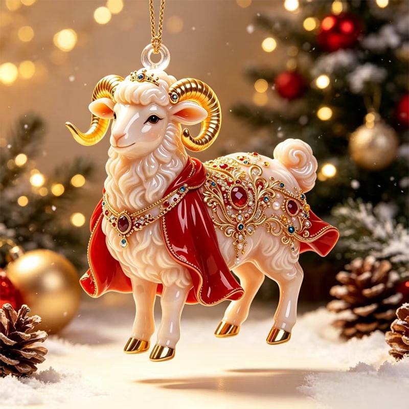 Cute Flat Acrylic Christmas Sheep Ornament Hanging Lamb Pendant for Xmas Tree Office Desk Holiday Party Decor