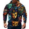 Men's Sports Casual Fleece Hoodie Carnival Print Hoodie Cardigan Zipper Multi-pocket Hoodie Coat