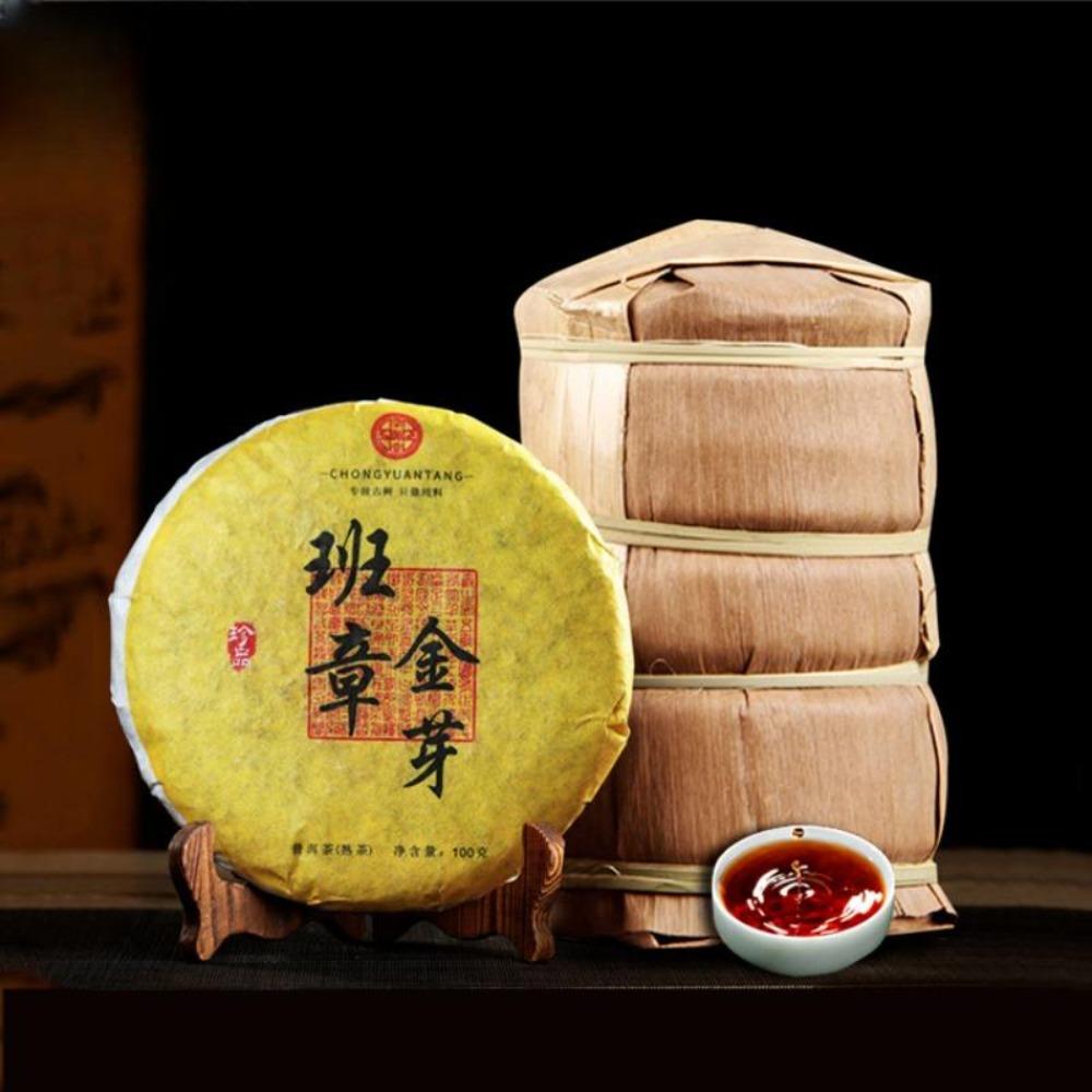 Aged Pu erh Tea Cake 100g Golden Buds Yunnan Bang Zhang 1