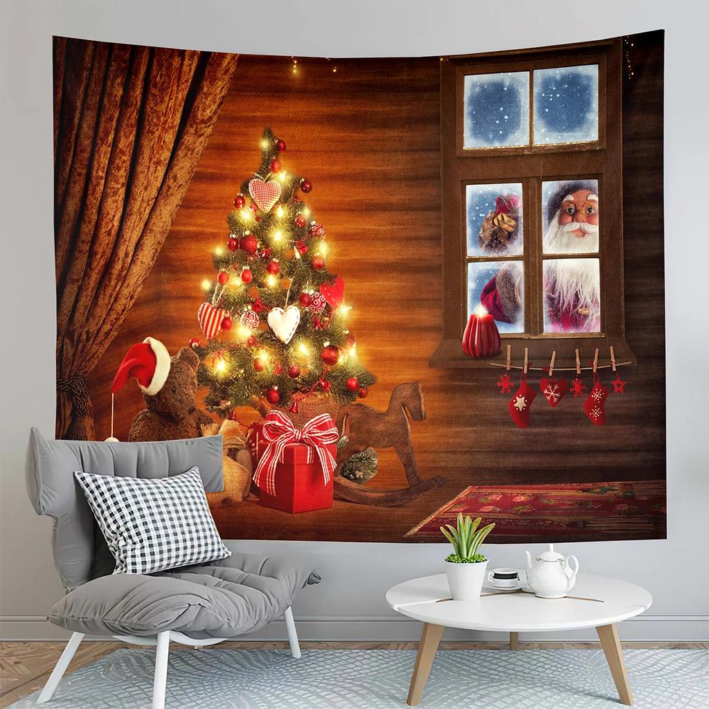 Christmas Tree Tapestry with Lights,Holiday Party Tapestry Wall Hanging Tapestries Gifts for Xmas Decor,Birthday and Room Decor