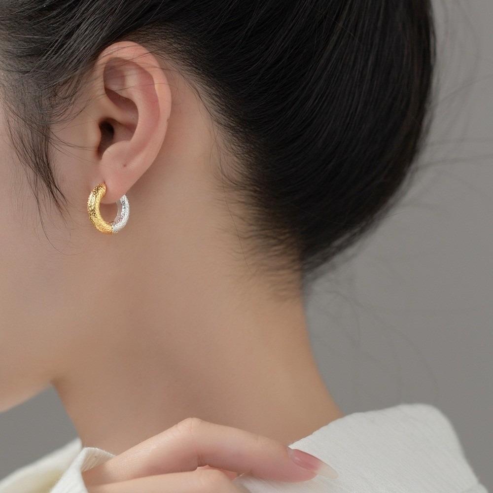 1Pair Ear Buckle Hoop Earrings Two-color Round Earrings Bicolor Earrings Girl Women