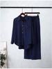 Lightweight Cotton Linen Wide-Leg Pants & Casual Loose Shirt Set - Plus Size, Spring/Autumn