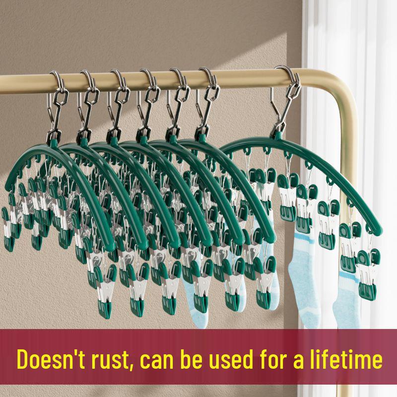 Stainless Steel Multi-Functional Drying Rack with 10 Non-Slip Clips for Socks and Underwear