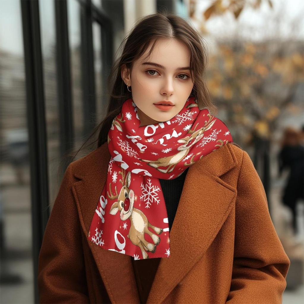 Pink Fleece-Lined Christmas Pattern Scarf for Girls