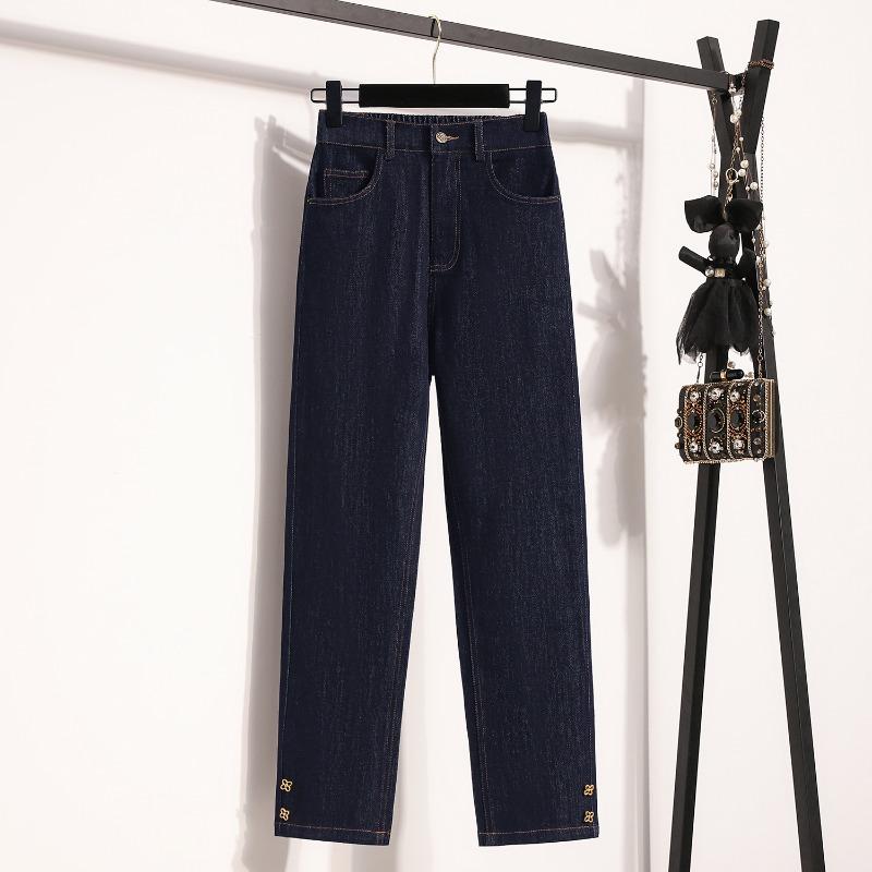 DIMANAF 2026 Plus Size Spring Summer Women Jeans Pants Denim Elastic Waist Oversize Fashion Pants 5XL Blue