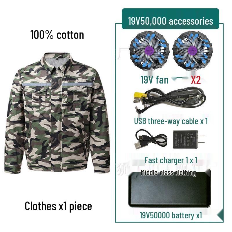 "Men's and Women's Summer Cooling Workwear with Fan, Pure Cotton"