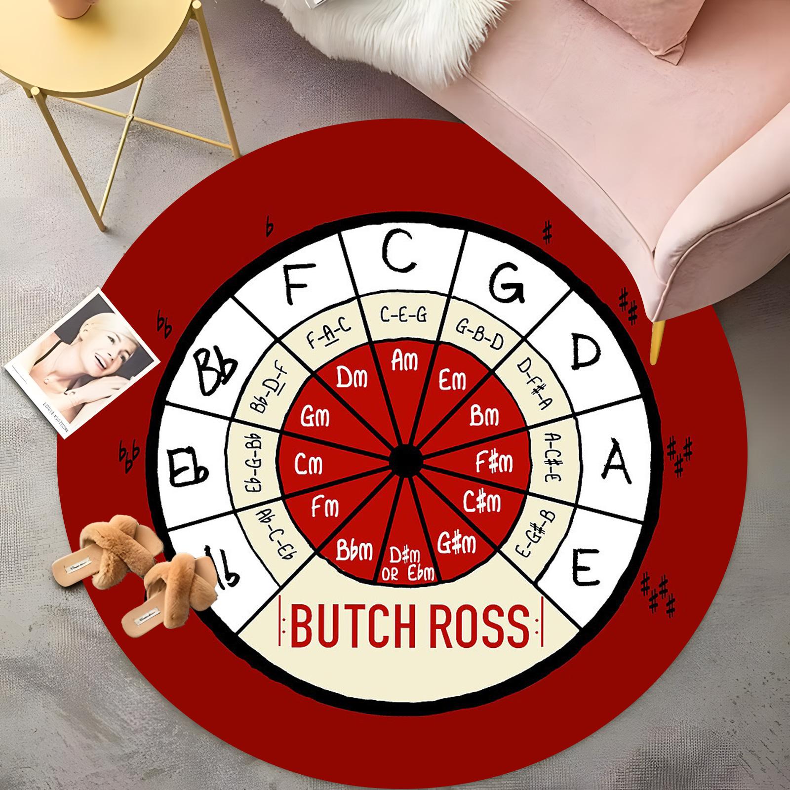 

Butch Ross Circle of Fifths Round Rug Guitar Chord Wheel Design with Color-Coded Notes,Musician Home Decor,Non-Slip Practice Mat 60cm