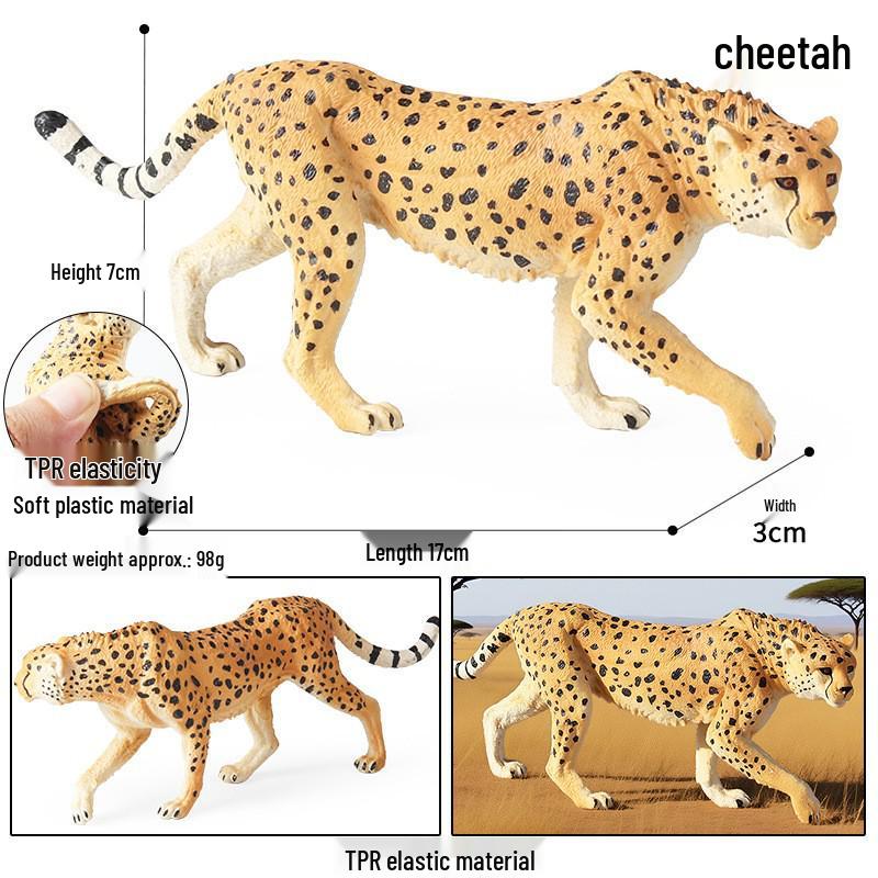 Wild Safari Animal Figurines: Giraffe, Elephant, Rhinoceros, Brown Bear, Tiger, Lion, Leopard, Hippopotamus - Solid Cognitive Toys
