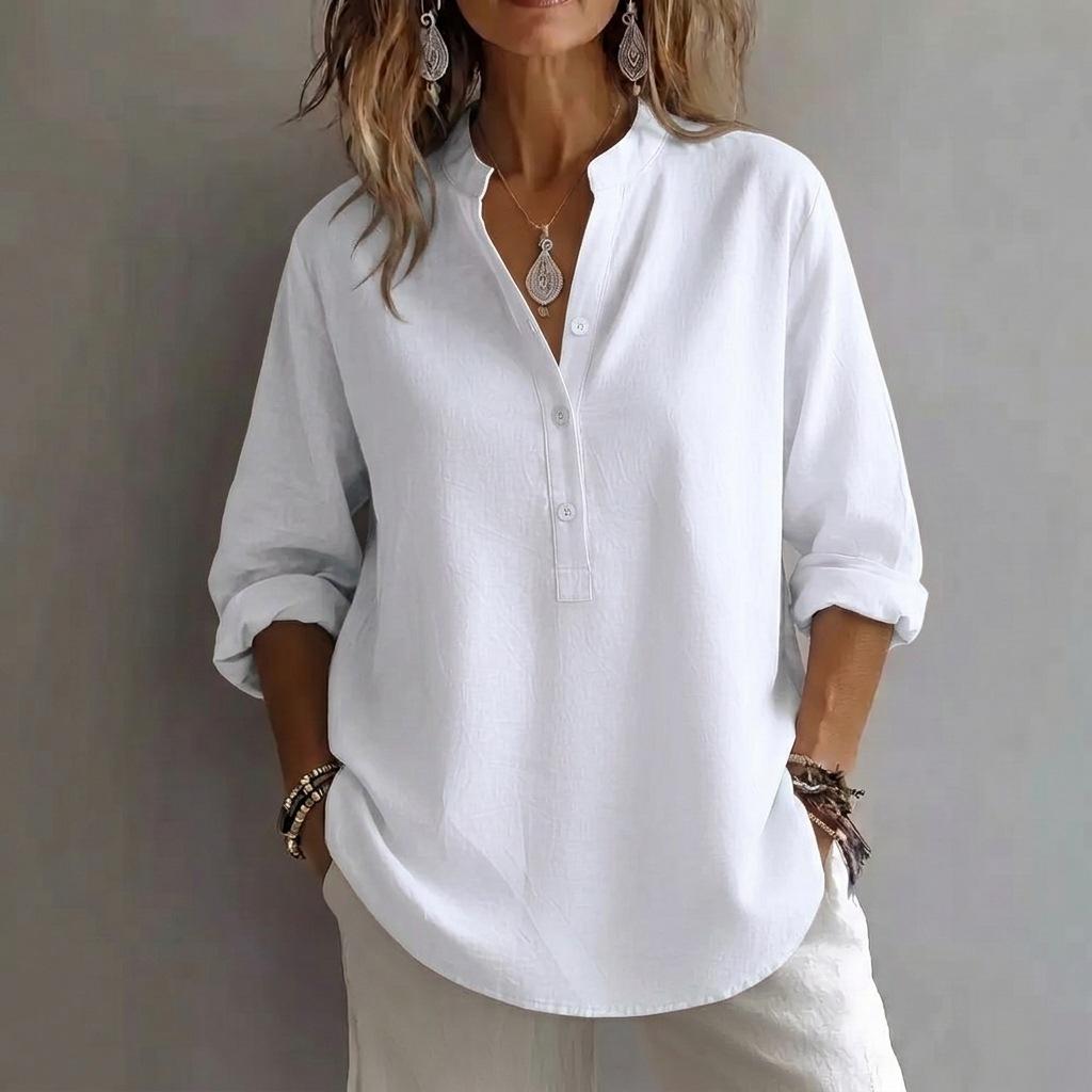 Women S Solid Color Long Sleeve Loose Fit Commuter Casual Shirt S белый
