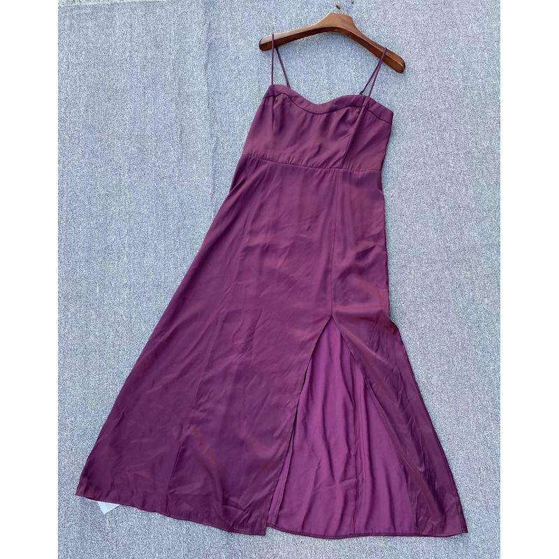 

Fashion Suspender Dress Slit Silks and Satins Dark purple S
