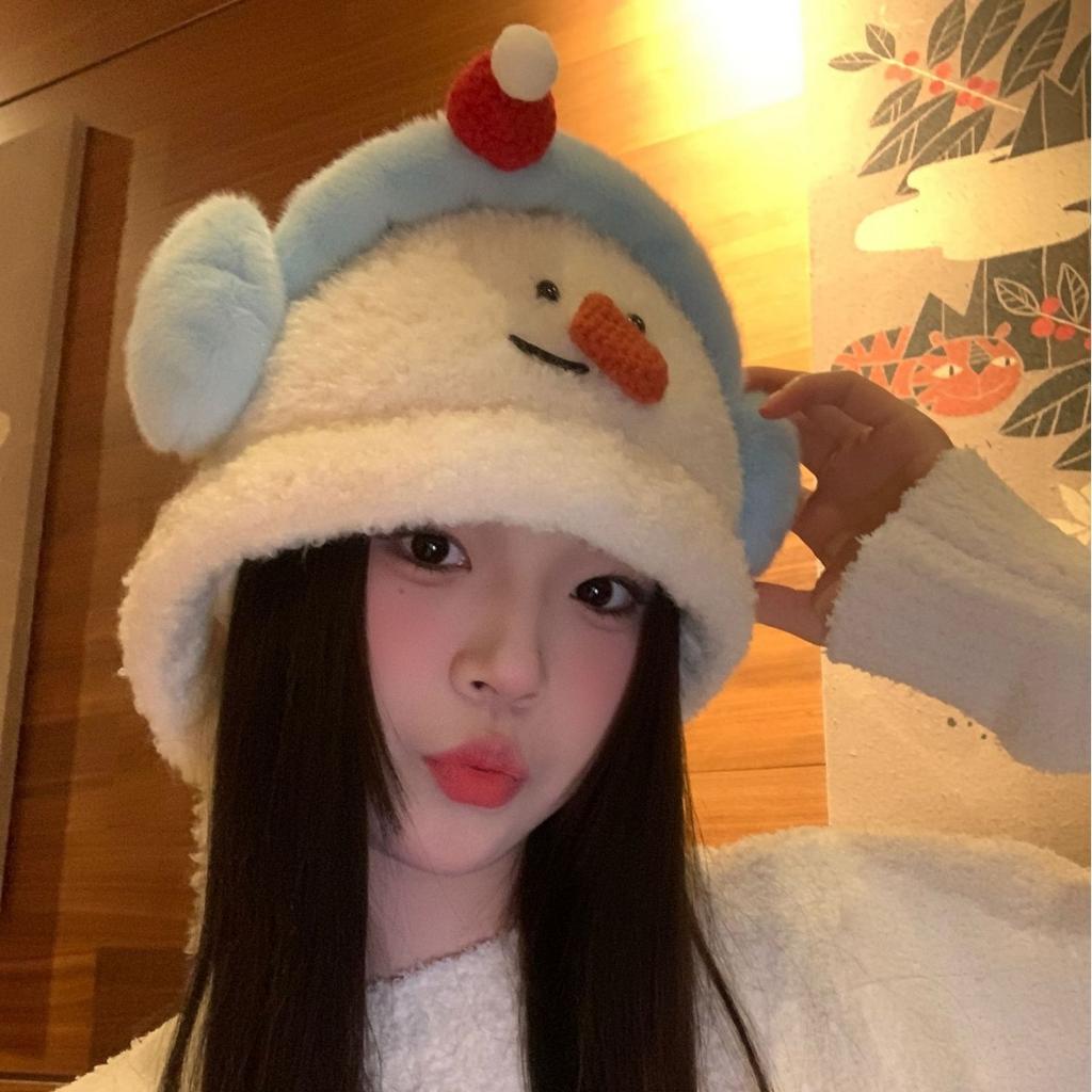 Cute snowman cartoon plush pullover hat children winter warm strap ear hat cycling cold-proof pullover hat