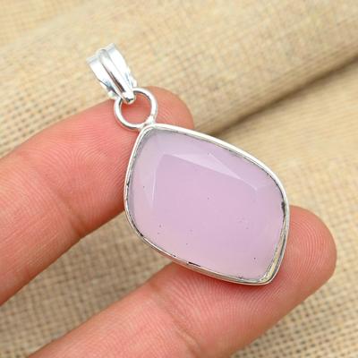 Handmade 925 Sterling Silver Pink Chalcedony Gemstone Pendant Women Jewelry