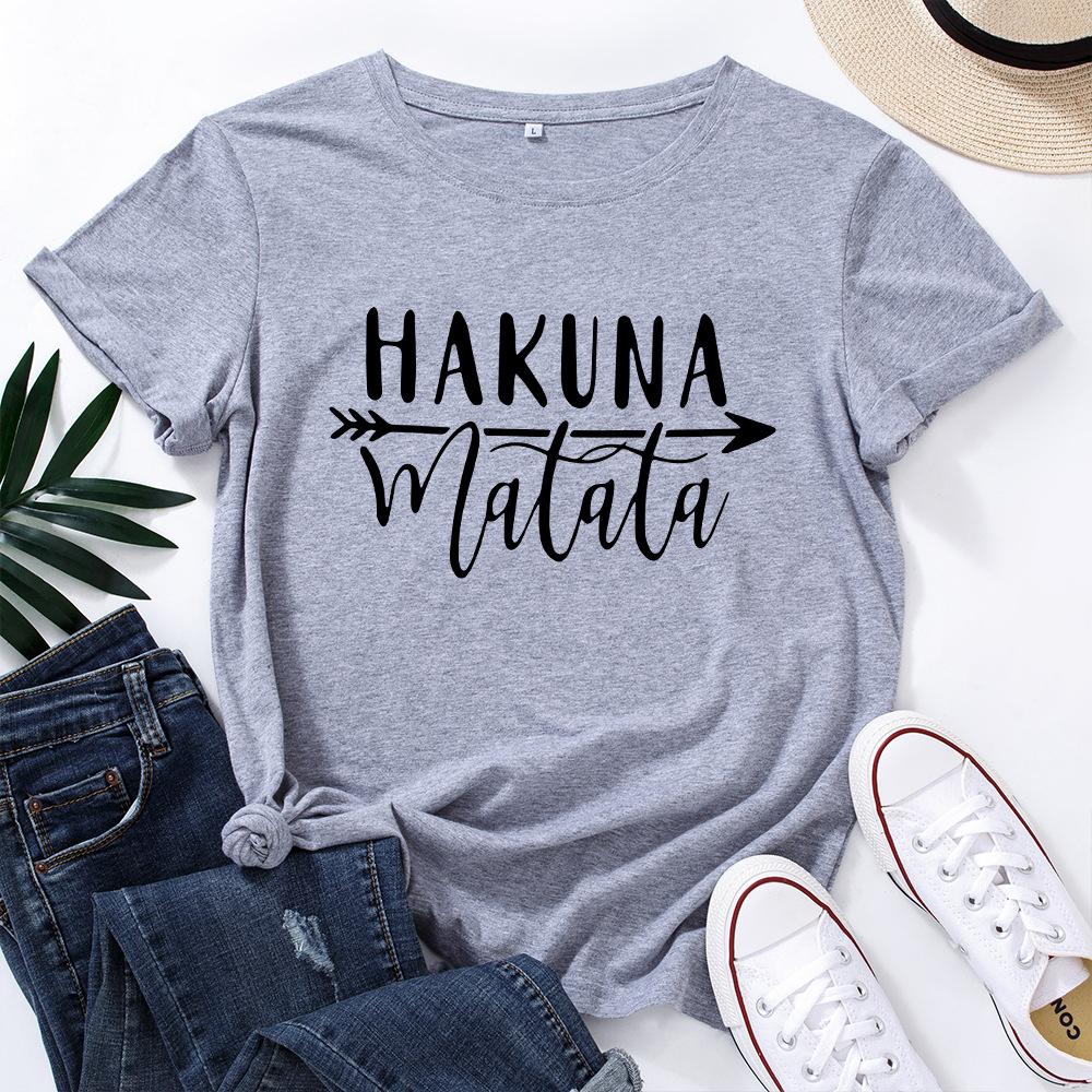 HAKUNA Pattern Cotton T-Shirt Short Sleeve Round Neck Women 2d Print Tops