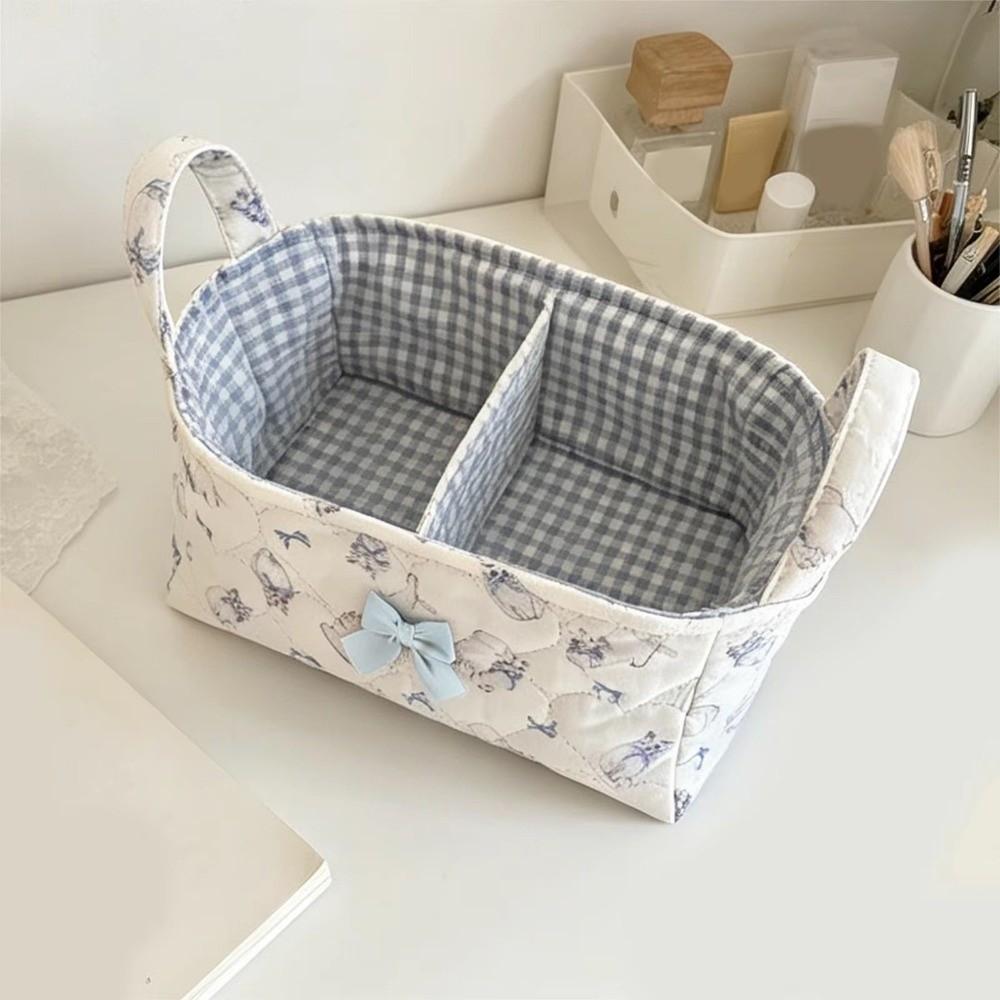 Cotton Small Quilted Storage Basket Folding Floral Bow Storage Basket  Dresser