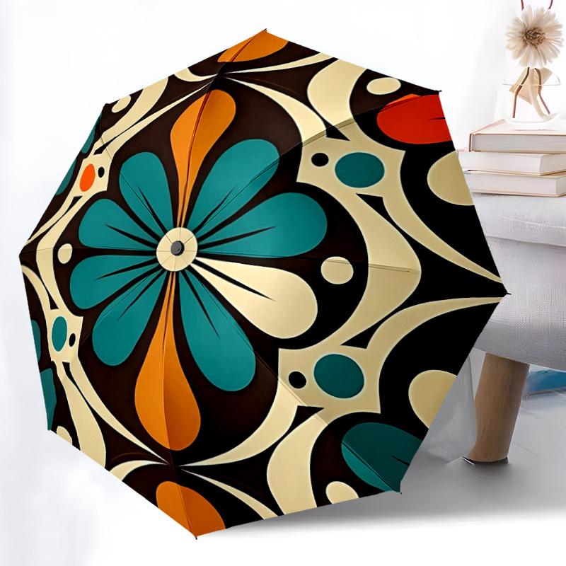 1pc Symmetry Floral Pattern Automatic Folding Umbrella - Design, Durable Iron Frame for Travel, Outdoor, Beach Fashion Accessory a0920038
