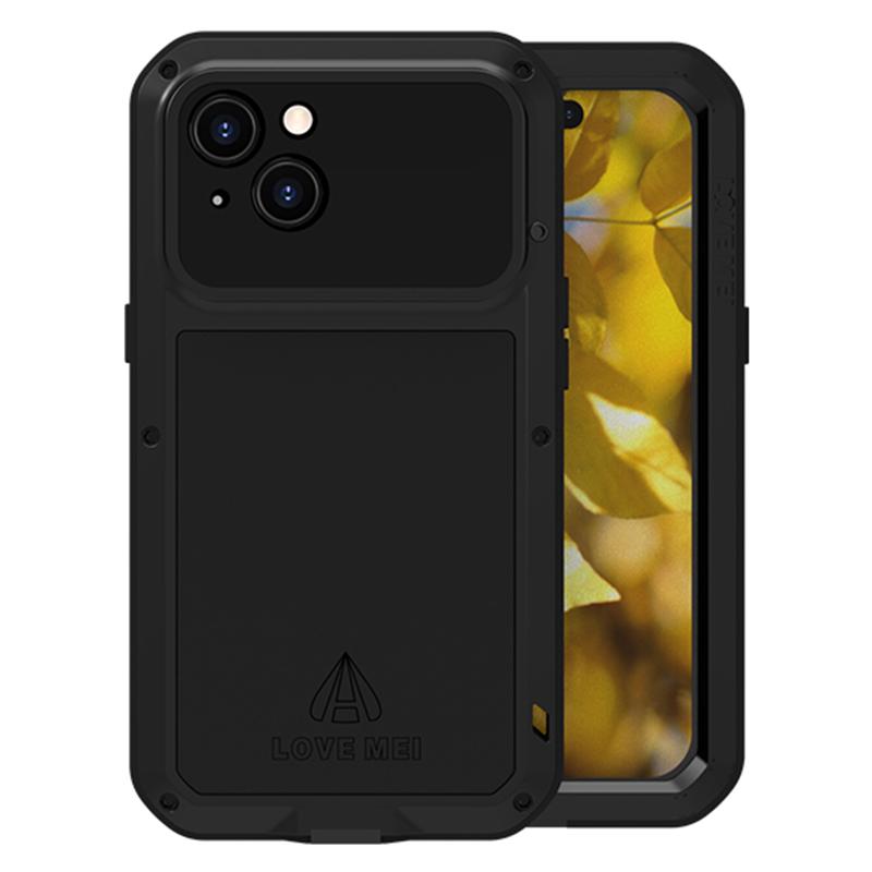 

LOVE MEI For iPhone 15 Case with Tempered Glass Screen Protector Phone Cover Black
