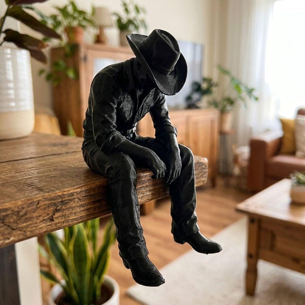 Pensive Hanging Head Cowboy Statue 3D Printed Melancholy Cowboy Figurine Men Bedroom