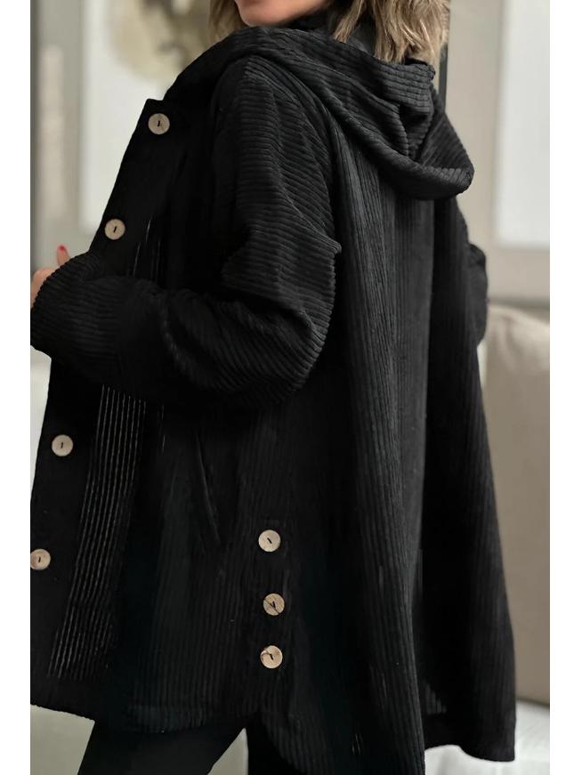 2025 Europejska i Amerykańska Damska Kurtka Sztruksowa z Kapturem - Jesienno-Zimowa Odzież Codzienna