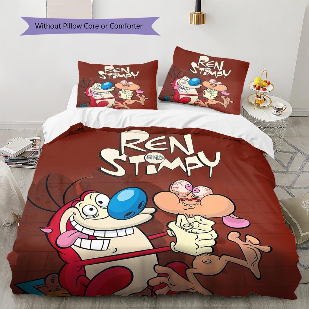 Ren & Stimpy  Pattern Bedding Quilt Set  Home Decoration  Gift (1 * duvet cover + 2 * pillowcase  without core)