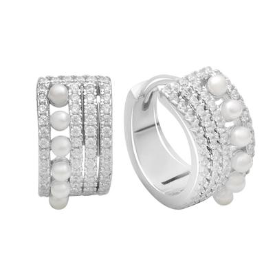 Silver Earrings with Natural Pearls, Cubic Zirconia (2185758)