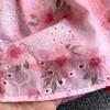 Gentle Pink Green and Yellow Embroidered Print Drop-Shoulder Shirt Dress for Women Summer Button-Down Belt Slim Midi Dress
