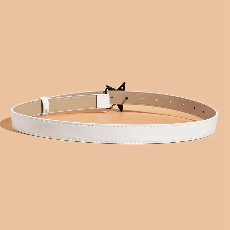 Women PU Leather Belt Star Decoration Solid Color Belt