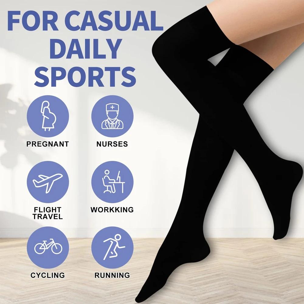 1Pair Over Knee Compression Sock Women & Men Elastic Thigh High Stockings For Running, Cycling, Athletic, Travel, Nursing