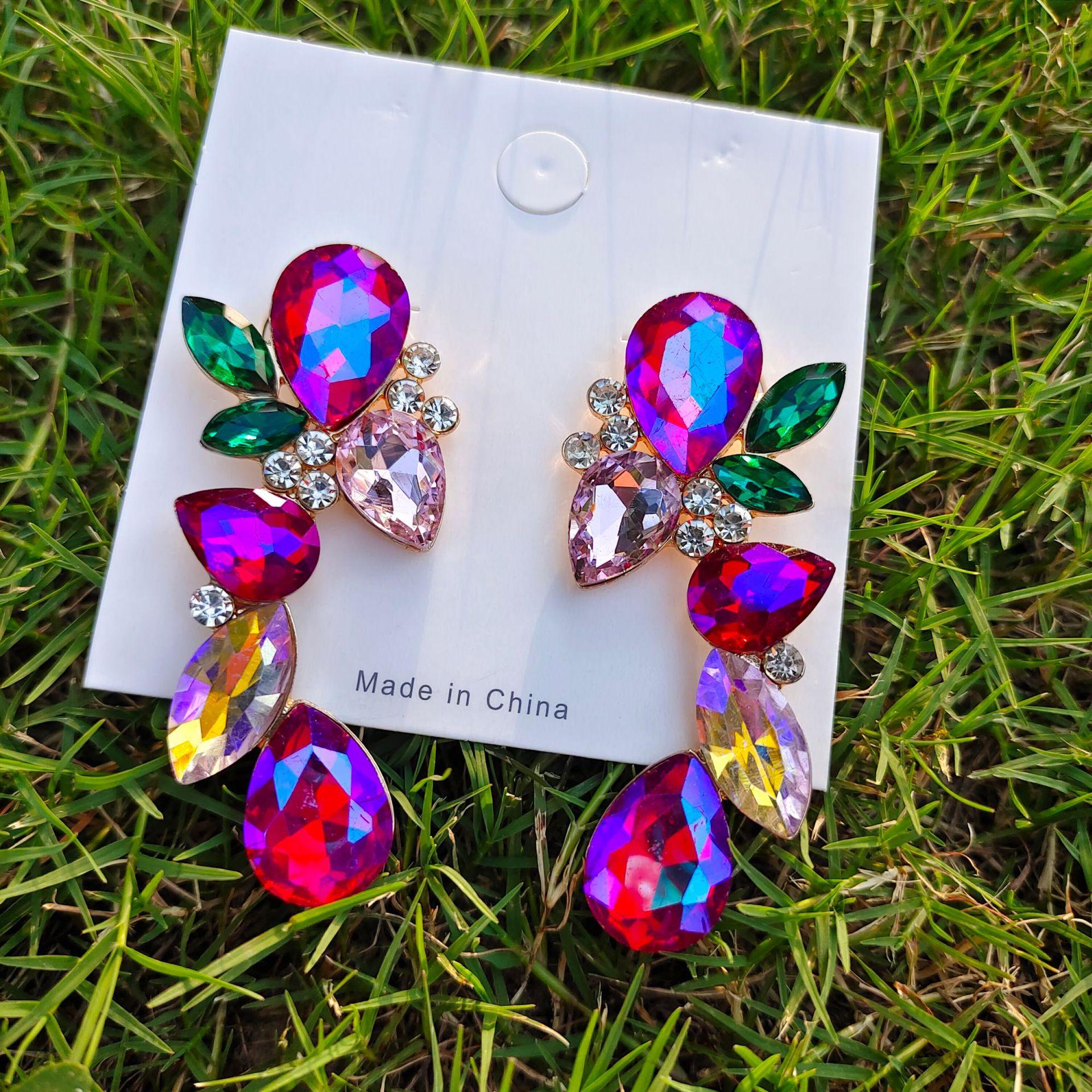 

Серьги в форме капли с драгоценными камнями, роскошные стеклянные серьги с бриллиантами, свадебные украшения розовый