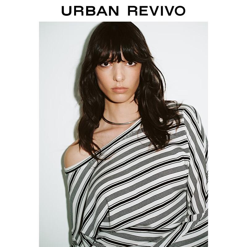 UR Women's Color-Blocked Striped Pleated Long Sleeve T-Shirt