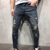 Men's  Autumn Denim Cotton Straight Ripped Hole Trousers Distressed Jeans Pants