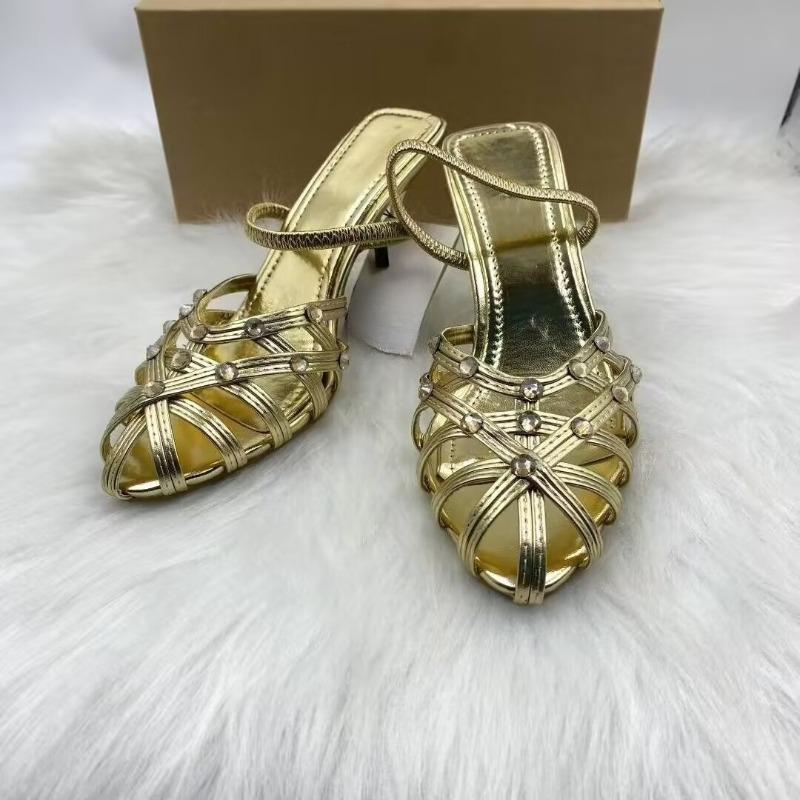 

Fashion Premium Gold Slingback High Heels with Sparkling Rhinestones Perfect for Wedding Guest, Party Evening Cocktail Formal Events 36