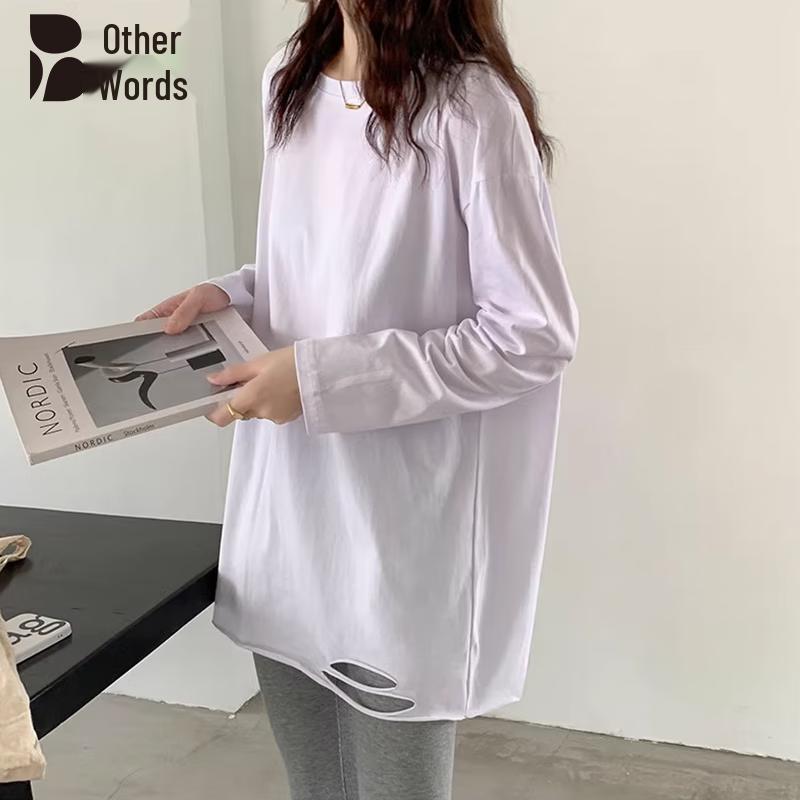 Women s White Loose Long Sleeve Base Layer T-Shirt XL