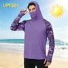 Men's Outdoor Casual Hooded Long Sleeve Sun Protection Shirt Lightweight Breathable Quick Dry Camouflage Print Top for Hiking Fishing